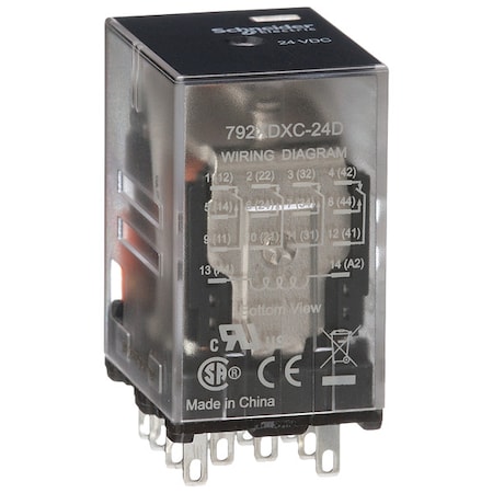 Plug-In, General Purpose Relay, Square, 6 A, 14 Pins, Faston Connector MPN:792XDXC-24D