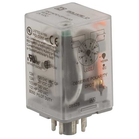 Plug-In, General Purpose Relay, Octal, 10 A, 8 Pins, Pin MPN:8501KPDR12P14V53