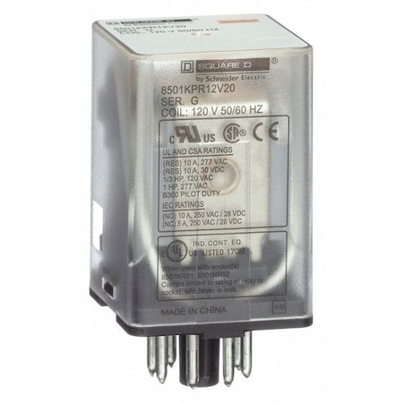 Socket, General Purpose Relay, Octal, 10 A, 8 Pins, Pin MPN:8501KPR12V20
