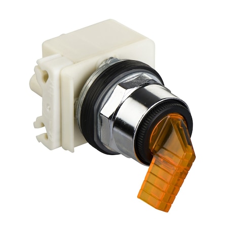 Illuminated selector switch head, Harmony 9001K, metal, long handle, amber, 30mm, 2 positions, stay put, LED yellow, 24-28V MPN:9001K11J35LYFA