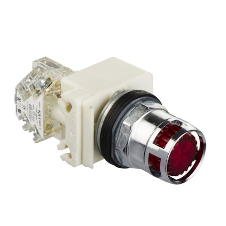 Illuminated push-button, Harmony 9001K, metal, metal guard flush, red, 30mm, spring return, 120V, 1 C/O MPN:9001K3L38RH13