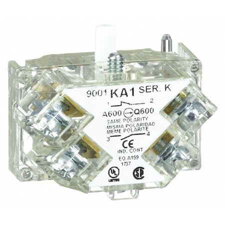 Contact Block, Momentary, 1NC/1NO, 30 mm, 10A at 600V AV, Screw-clamp Terminal MPN:9001KA1