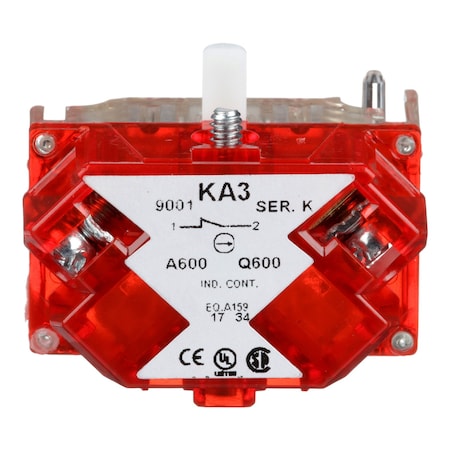 Contact Block, Momentary, INC, 30 mm, 10A at 600V AV, Screw-clamp Terminal MPN:9001KA3