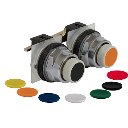 Double-headed push-button, Harmony 9001K, metal, flush, 7 colours choice, 30mm, stay put, with mechanical interlocking, 2 C/O MPN:9001KR11UH1H1