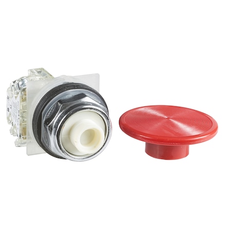 Push-button, Harmony 9001K, metal, snap-in plastic mushroom 57mm, red, 30mm, spring return, 1 NC MPN:9001KR5RH6