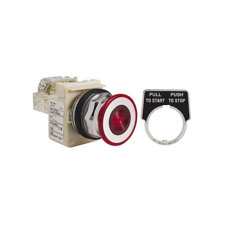 Illuminated push-button head, Harmony 9001K, metal, mushroom 41mm, red, 30mm, 2 positions, push-pull, 24-28V MPN:9001KR9P35R