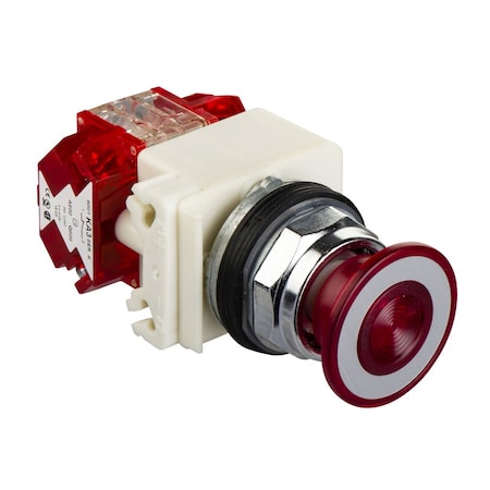 Illuminated push-button, Harmony 9001K, metal, mushroom 41mm, red, 30mm, 2 positions, push-pull, 24-28V, 1 NC late + 1 NC MPN:9001KR9P35RH25