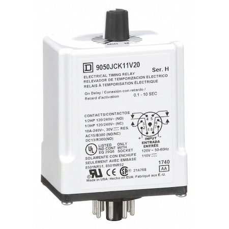 Single Function Time Delay Relay, Octal, On Delay, 1 Functions 110V AC, DPDT MPN:9050JCK11V20
