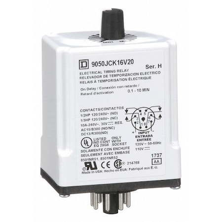 Single Function Time Delay Relay, Octal, On Delay, 1 Functions 120V DC, DPDT MPN:9050JCK16V20