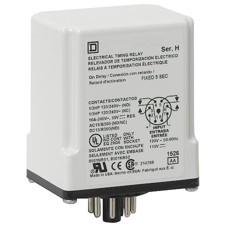 Time Delay Relay, Octal, On Delay, 1 Functions 120V DC, DPDT MPN:9050JCK1F3V20