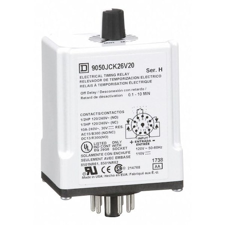 Single Function Time Delay Relay, Octal, Off Delay, 1 Functions 110V AC, DPDT MPN:9050JCK26V20