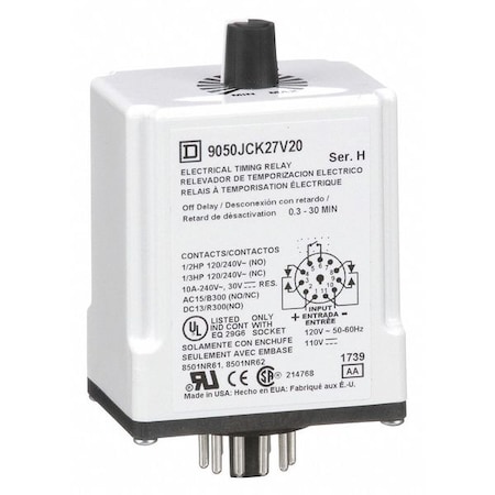 Single Function Time Delay Relay, Octal, Off Delay, 1 Functions 120V DC, DPDT MPN:9050JCK27V20