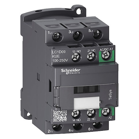 IEC Magnetic Contactor, 1NC/1NO, 100V-250V AC/DC, 3 P, Non-Reversing, Screw Clamp MPN:LC1D09KUE