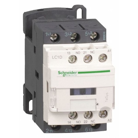 IEC contactor, TeSys Deca, nonreversing, 12A, 7.5HP at 480VAC, up to 100kA SCCR, 3 phase, 3 NO, low consumption 12VDC coil MPN:LC1D12JL