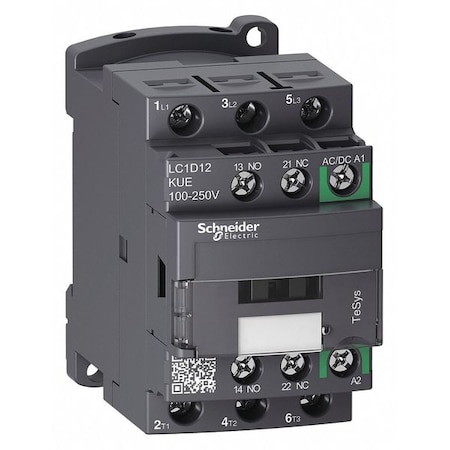 IEC Magnetic Contactor, 1NC/1NO, 100V-250V AC/DC, 3 P, Non-Reversing, Screw Clamp MPN:LC1D12KUE