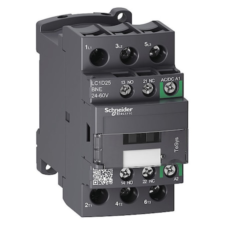 IEC Magnetic Contactor, 1NC/1NO, 24V-60V AC/DC, 3 P, Non-Reversing, Screw Clamp MPN:LC1D25BNE