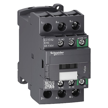 IEC Magnetic Contactor, 1NC/1NO, 48V-130V AC/DC, 3 P, Non-Reversing, Screw Clamp MPN:LC1D32EHE