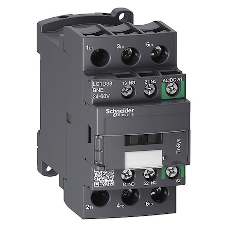IEC Magnetic Contactor, 1NC/1NO, 24V-60V AC/DC, 3 P, Non-Reversing, Screw Clamp MPN:LC1D38BNE