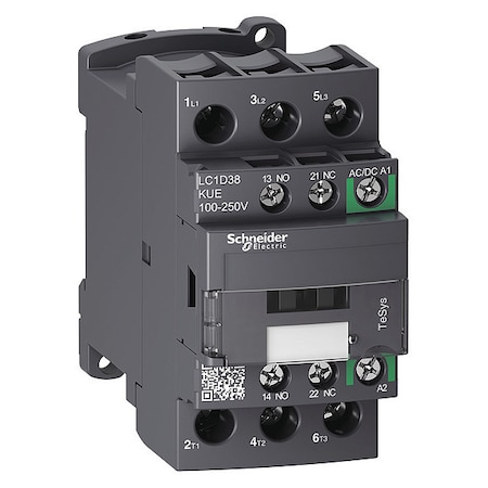 IEC Magnetic Contactor, 1NC/1NO, 100V-250V AC/DC, 3 P, Non-Reversing, Screw Clamp MPN:LC1D38KUE