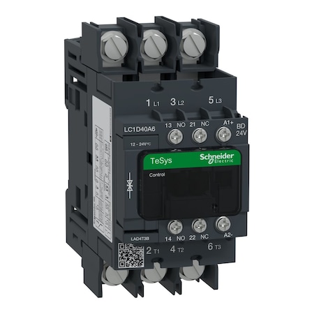 IEC Magnetic Contactor, 1NC/1NO, 24V DC, 3 P, Non-Reversing, Screw MPN:LC1D40A6BD