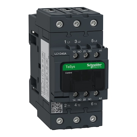 IEC Magnetic Contactor, 1NC/1NO, 24V AC, 3 P, Non-Reversing, Screw Clamp MPN:LC1D40AB6