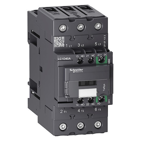 IEC Magnetic Contactor, 1NC/1NO, 24V DC, 3 P, Non-Reversing, Screw Clamp MPN:LC1D40ABBE