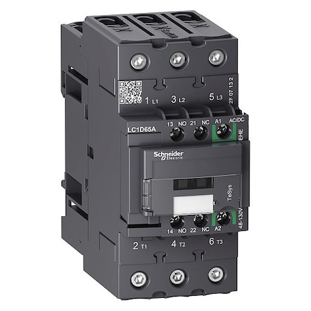 IEC Magnetic Contactor, 1NC/1NO, 48V-130V AC/DC, 3 P, Non-Reversing, Screw Clamp MPN:LC1D65AEHE