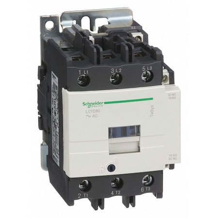 IEC Magnetic Contactor, 1NC/1NO, 120V AC, 3 P, Non-Reversing, Screw Clamp MPN:LC1D80G7