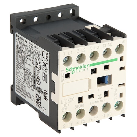 IEC Miniature Magnetic Contactor, 1NO, 120V AC, 3 P, Non-Reversing, Screw Clamp MPN:LC1K0610G7