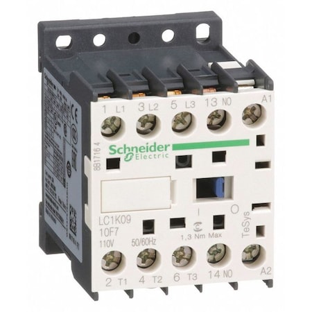IEC Miniature Magnetic Contactor, 1NO, 110V AC, 3 P, Non-Reversing, Screw Clamp MPN:LC1K0910F7