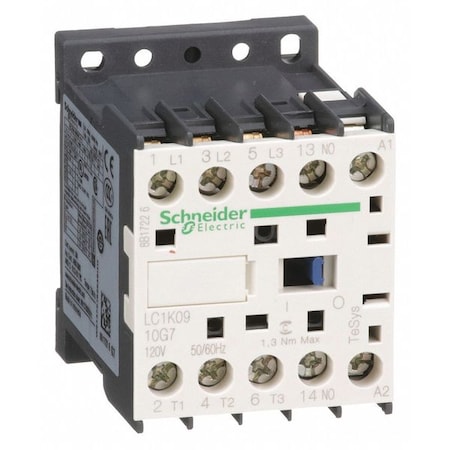 IEC Miniature Magnetic Contactor, 1NO, 120V AC, 3 P, Non-Reversing, Screw Clamp MPN:LC1K0910G7