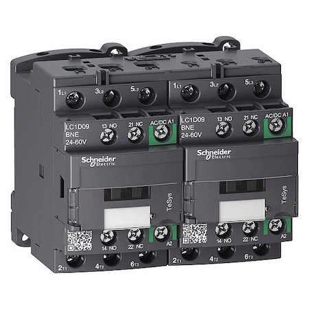 IEC Magnetic Contactor, 1NC/1NO, 24V-60V AC/DC, 3 P, Reversing, Screw Clamp MPN:LC2D09BNE