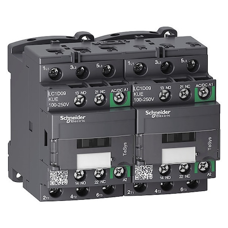 IEC Magnetic Contactor, 1NC/1NO, 100V-250V AC/DC, 3 P, Reversing, Screw Clamp MPN:LC2D09KUE