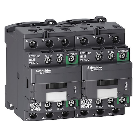 IEC Magnetic Contactor, 1NC/1NO, 24V-60V AC/DC, 3 P, Reversing, Screw Clamp MPN:LC2D12BNE