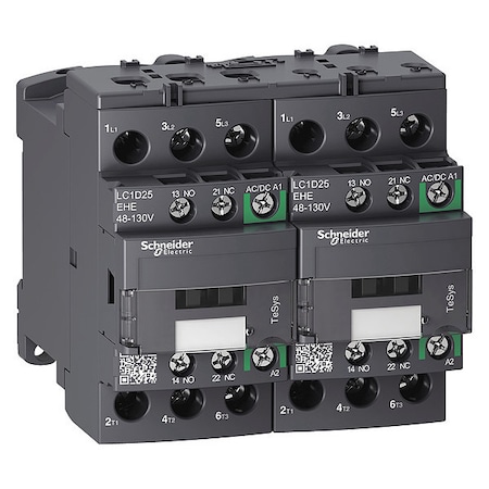 IEC Magnetic Contactor, 1NC/1NO, 48V-130V AC/DC, 3 P, Reversing, Screw Clamp MPN:LC2D25EHE