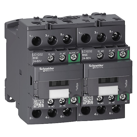 IEC Magnetic Contactor, 1NC/1NO, 24V-60V AC/DC, 3 P, Reversing, Screw Clamp MPN:LC2D32BNE