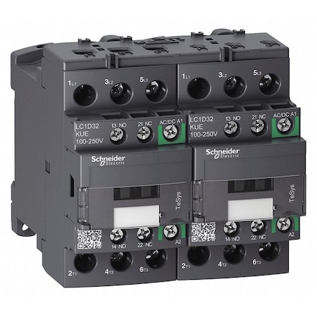 IEC Magnetic Contactor, 1NC/1NO, 100V-250V AC/DC, 3 P, Reversing, Screw Clamp MPN:LC2D32KUE