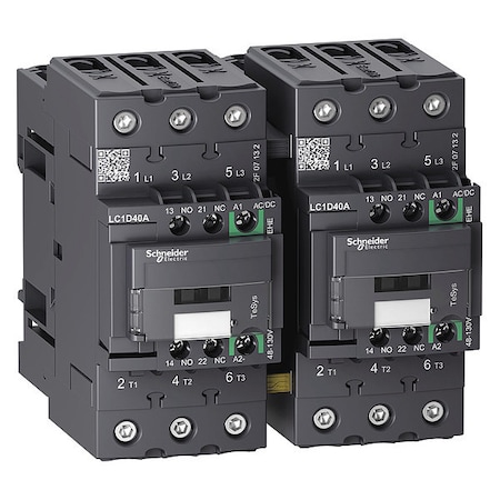 IEC Magnetic Contactor, 1NC/1NO, 48V-130V AC/DC, 3 P, Reversing, Screw Clamp MPN:LC2D40AEHE