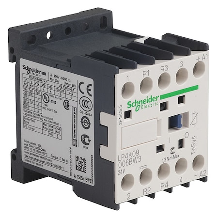 IEC Magnetic Contactor, 2NC/2NO, 24V DC, 4 P, Screw Clamp MPN:LP4K09008BW3