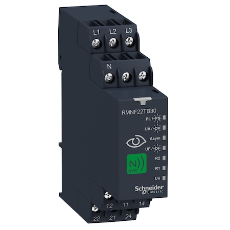 3-phase control relay, Harmony Control Relays, 8A, 2CO, overfrequency and underfrequency, 208.480V AC MPN:RMNF22TB30