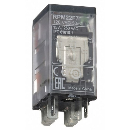 Plug-In, General Purpose Relay, Square, 15 A, 8 Pins, Quick Connect MPN:RPM22F7