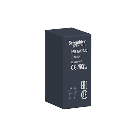 Interface plug-in relay, 12 A, 1 CO, 12, 12V DC Coil Volts, 1 C/O MPN:RSB1A120JD