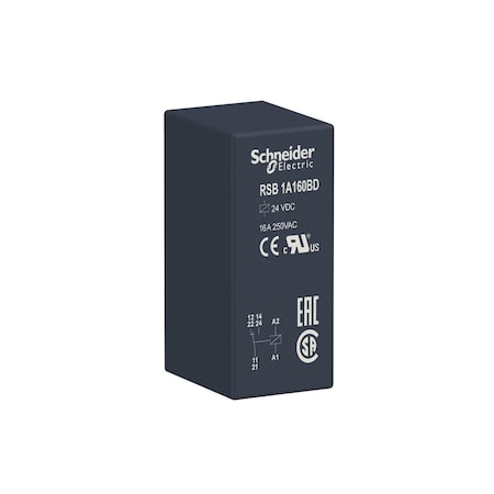 Interface plug-in relay, 16 A, 1 CO, 24, 24V DC Coil Volts, 1 C/O MPN:RSB1A160BD