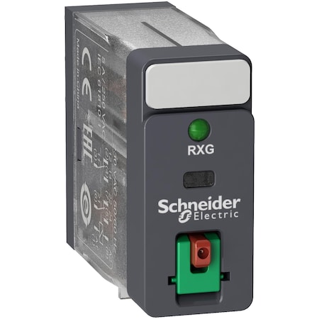 Interface plug in relay, Harmony Electromechanical Relays, 5A, 2CO, with LED, lockable test but to n, 24V AC MPN:RXG22B7