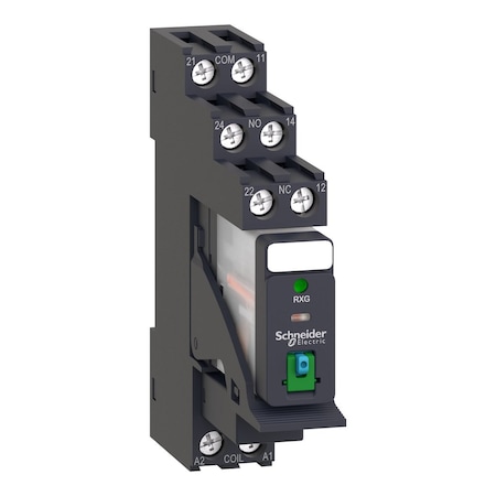 Interface plug in relay, Harmony Electromechanical Relays, pre assembled, 5A, 2CO, with LED, lockable test but to n, 24V DC MPN:RXG22BDPV