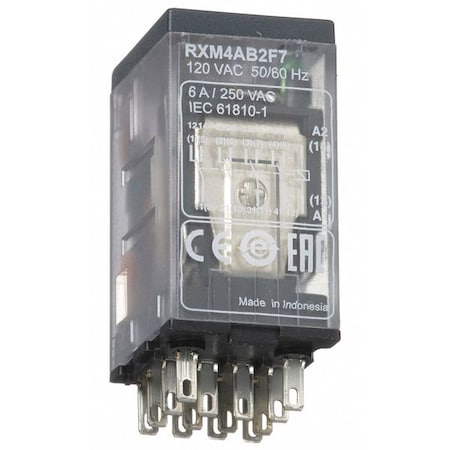 Plug-In, General Purpose Relay, Square, 6 A, 14 Pins, Quick Connect MPN:RXM4AB2F7
