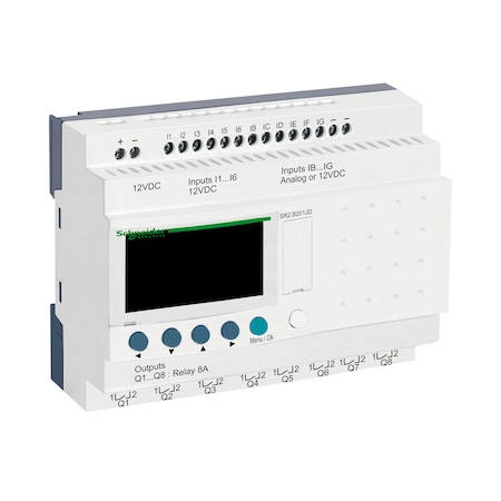 Compact smart relay, Zelio Logic SR2 SR3, 20 IO, 12V DC, clock, display MPN:SR2B201JD