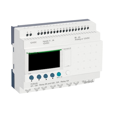 Modular smart relay, Zelio Logic SR2 SR3, 26 IO, 12V DC, clock, display MPN:SR3B261JD