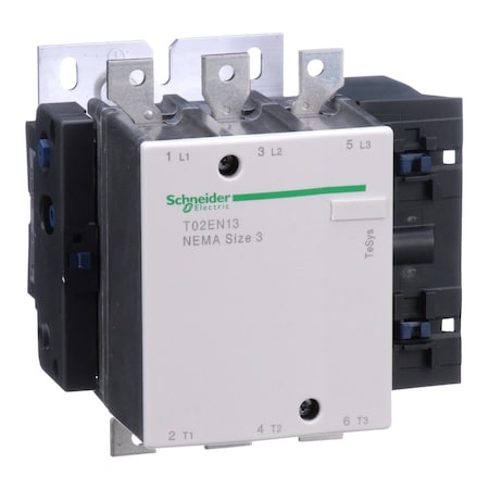 NEMA Contactor, TeSys N, nonreversing, Size 3, 90A, 50HP at 460VAC, 3 pole, 3 phase, 120VAC 50/60Hz coil, open MPN:T02EN13G7