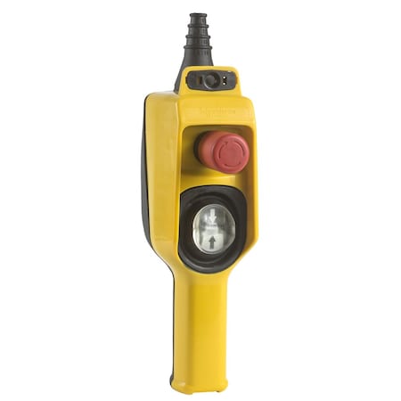 Pendant control station, Harmony XAC, plastic, yellow, 1 2 directional push button, 1 emergency stop MPN:XACD22A0105